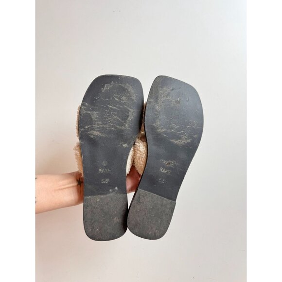 RAYE Lounge Natural Ivory Faux Shearling Fur Slides Sandals Flats, Size 5.5 - Picture 8 of 9